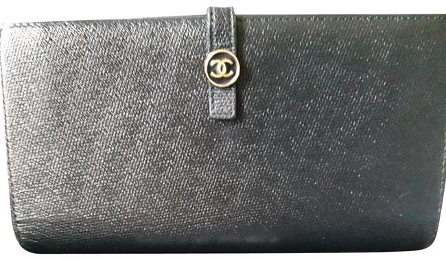 Chanel Elegant Vintage Like New Wallet Glossy Super Black Caviar Skin Clutch 