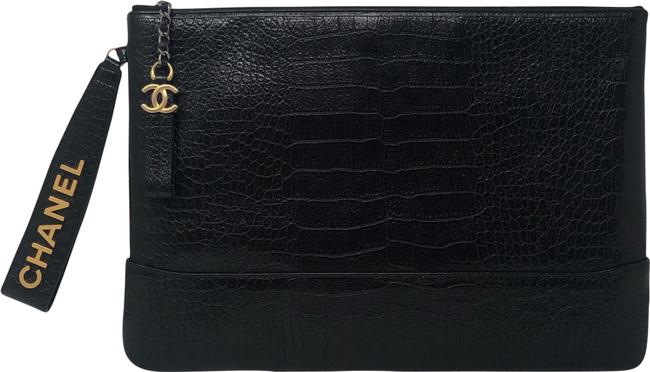 Chanel Embossed Croc Black Clutch 