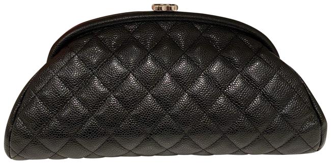 Chanel Euc Timeless Kisslock Black Silver Hw Caviar Leather Clutch 