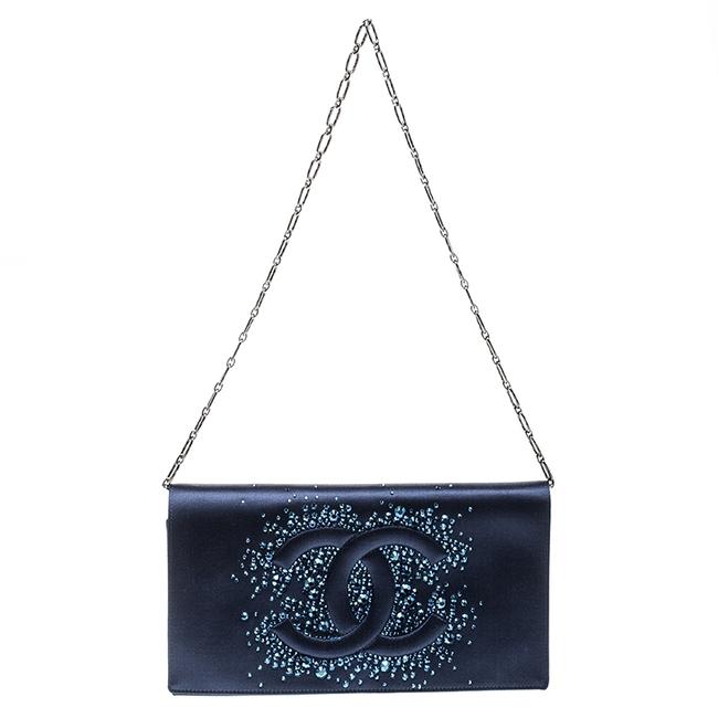 Chanel Evening Diamente Blue Satin Clutch 