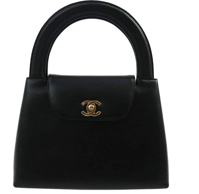 Chanel Evening Kelly Top Handle Black Caviar Leather Satchel 