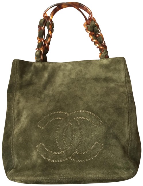 Chanel Excellent Condition Olive Green Suede Leather Hobo Bag 