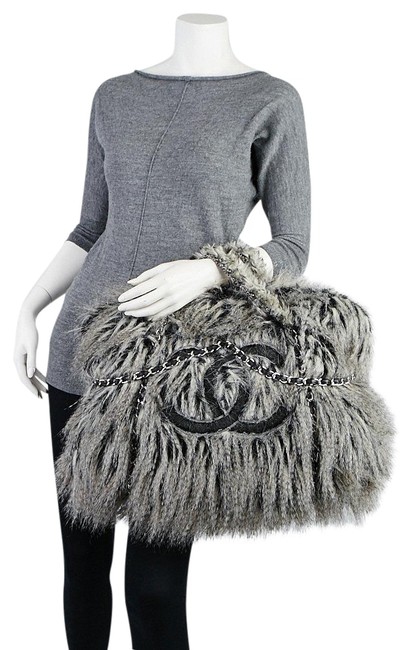 Chanel Extra Large Fantasy Arctic Fur Tote219402 Grey Leather Satchel 