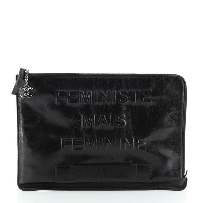 Chanel Feminine Pouch Crinkled Large Black Leather Clutch 