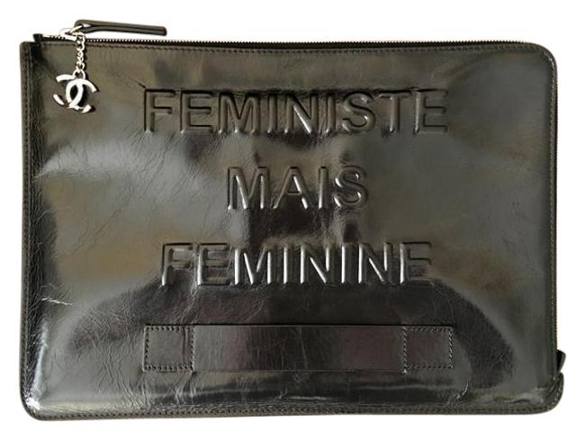 Chanel Feministe Black Leather Clutch 