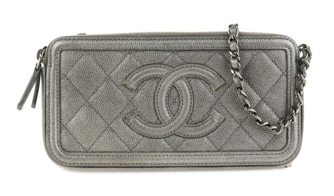 Chanel Filigree Chain Grey Leather Clutch 