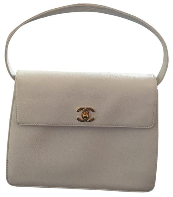 Chanel Flap Bag with Top Handle White Leather Satchel 