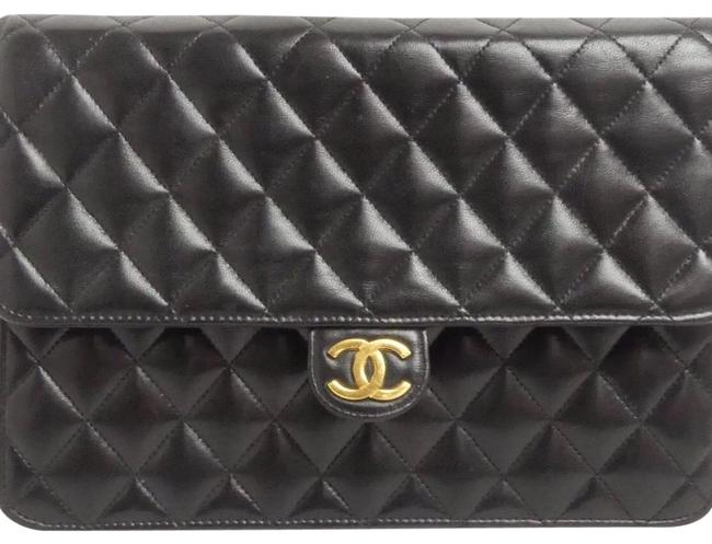 Chanel Flap Black Lambskin Leather Clutch 