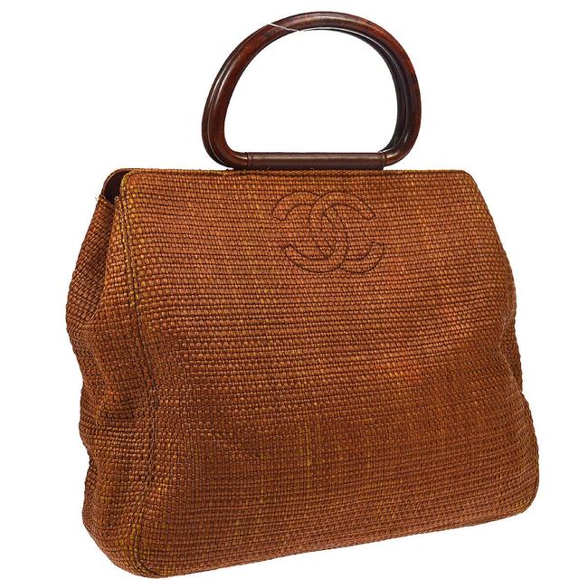 Chanel Flap Double Chain Brown Straw Satchel 