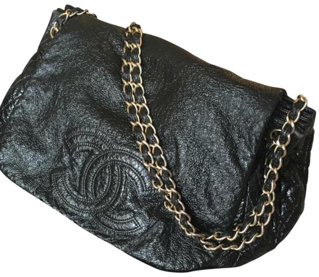 Chanel Shoulder Bag Flap Black Patent Leather Satchel 