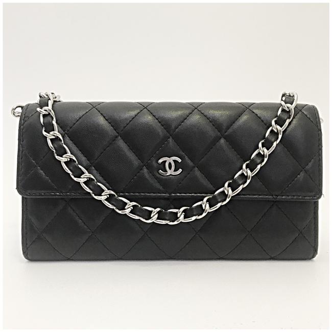 Chanel Flap Wallet Black Lambskin Leather Clutch 