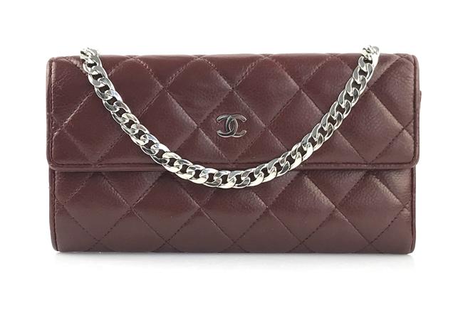 Chanel Flap Wallet Burgundy Lambskin Leather Clutch 