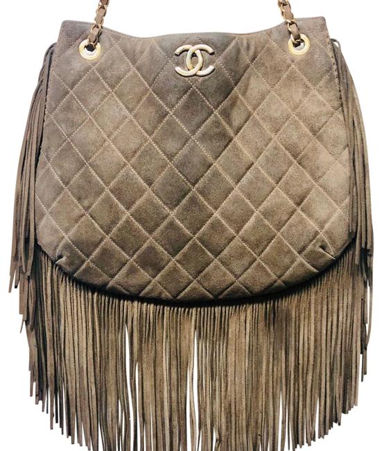 Chanel Fringe Brown Gold Suede Leather Hobo Bag 