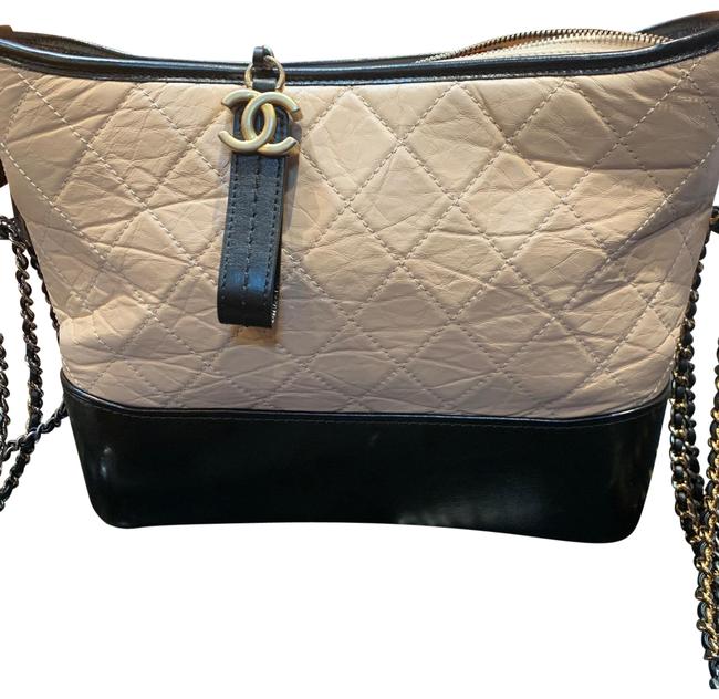 Chanel Gabrielle Beige Leather with Black Leather Bottom Hobo Bag 