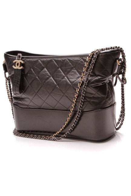 Chanel Gabrielle Black Calfskin Leather Hobo Bag 