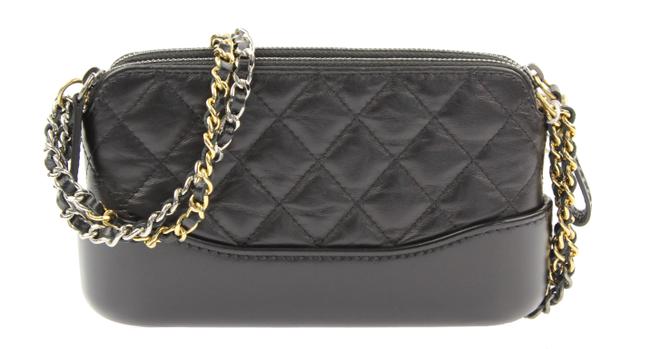 Chanel Gabrielle Chain Black Calfskin Leather Clutch 