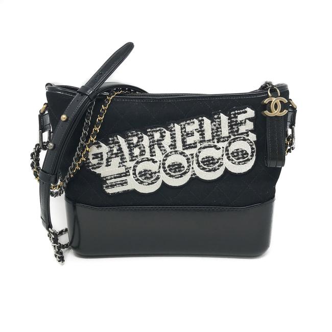 Chanel Gabrielle Coco Print Black Felt Hobo Bag 