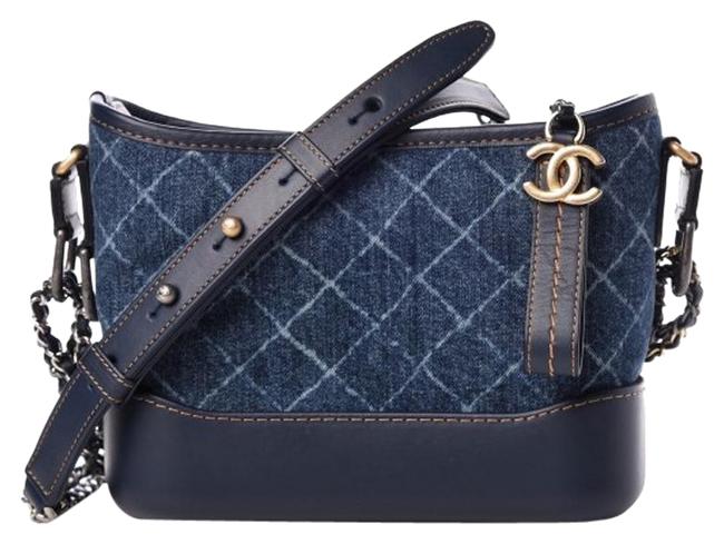 Chanel Gabrielle Denim Calfskin Small Blue Leather Hobo Bag 