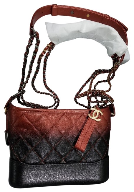 Chanel Gabrielle Aged Calfskin Quilted Small Red Black Leather Hobo Bag 