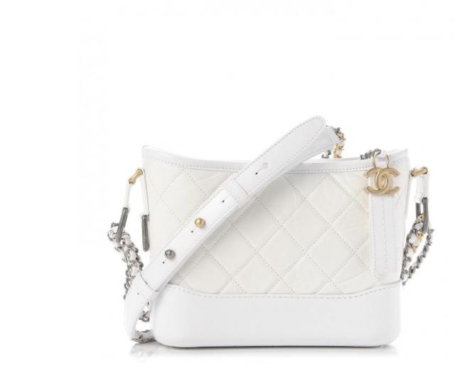 Chanel Gabrielle Aged Calfskin Quilted Small White Leather Hobo Bag 