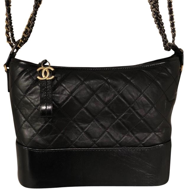 Chanel Gabrielle Medium Size Black Calfskin Leather Hobo Bag 