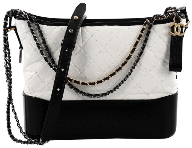 Chanel Gabrielle Quilted Aged Calfskin Medium White Leather Hobo Bag 
