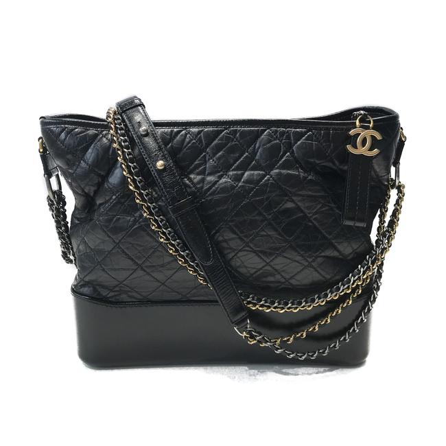 Chanel Gabrielle Large Black Calfskin Leather Hobo Bag 