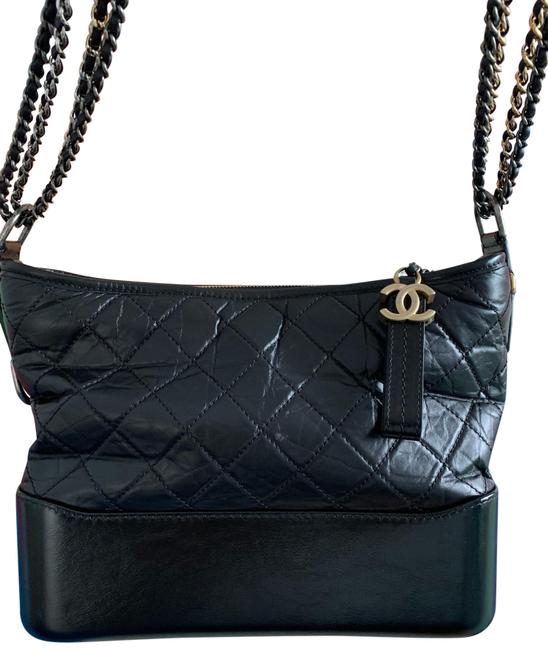 Chanel Gabrielle Medium Black Calfskin Leather Hobo Bag 