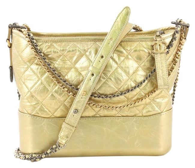 Chanel Gabrielle Quilted Aged Calfskin Medium Gold Hobo Bag 