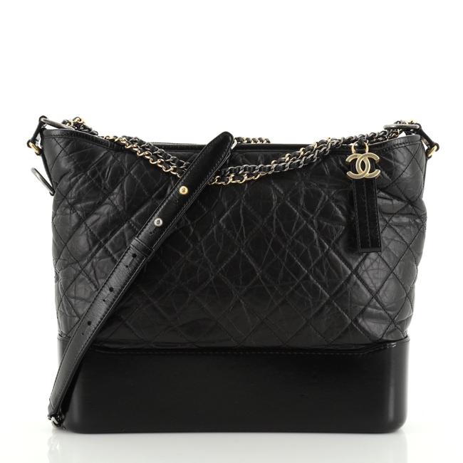 Chanel Gabrielle Quilted Aged Large Black Calfskin Leather Hobo Bag 