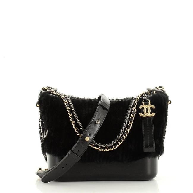 Chanel Gabrielle Shearling and Leather Small Black Fur Hobo Bag 