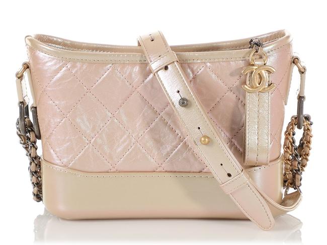 Chanel Gabrielle Small Part Quilted Iridescent Pink Calfskin Leather Hobo Bag 