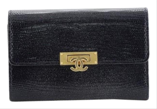 Chanel Golden Class Wallet Blue Lizard Clutch 