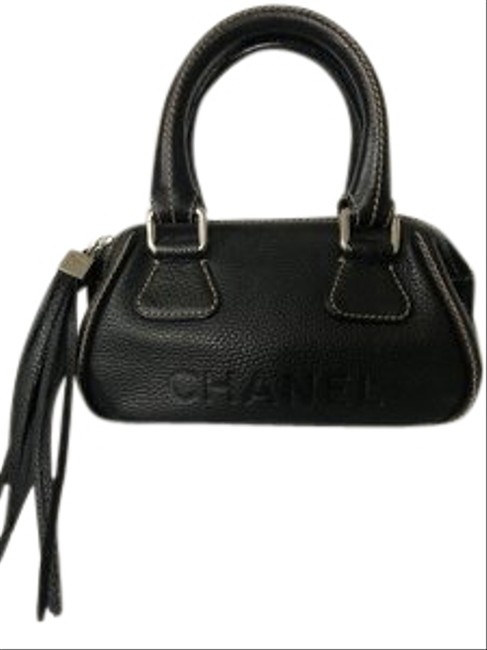Chanel Grained Top Handle Black Leather Satchel 