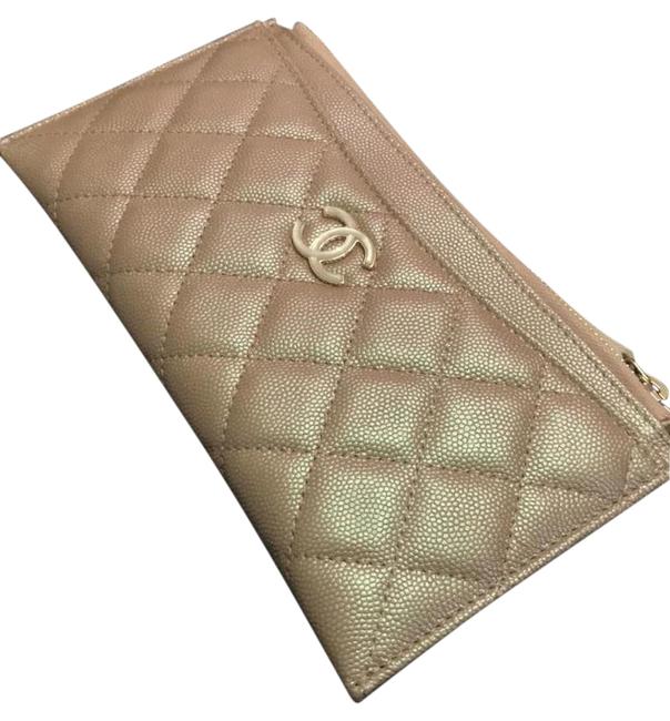 Chanel Gray Iridescent Wallet 19s Beige Leather Clutch 