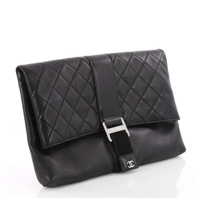 Chanel Grip Quilted Black Lambskin Leather Clutch 