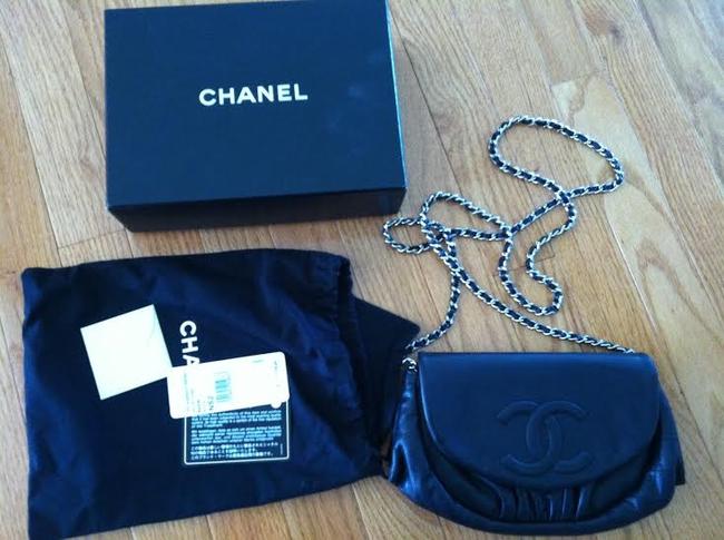 Chanel Half Moon Black Caviar Leather Clutch 