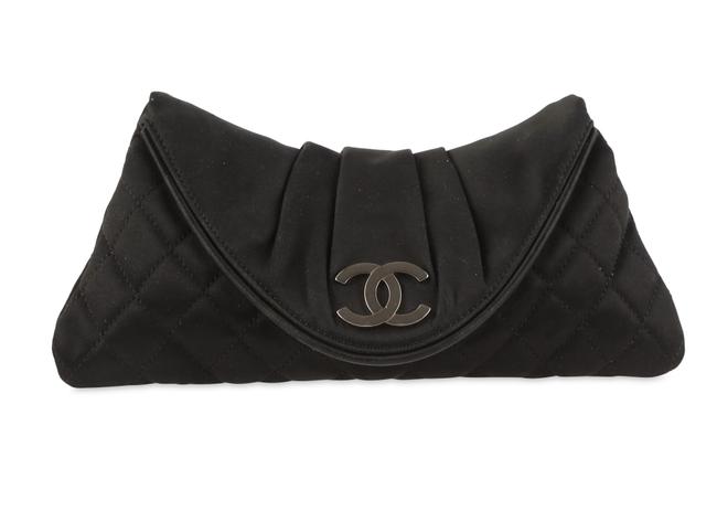 Chanel Half Moon Black Satin Clutch 