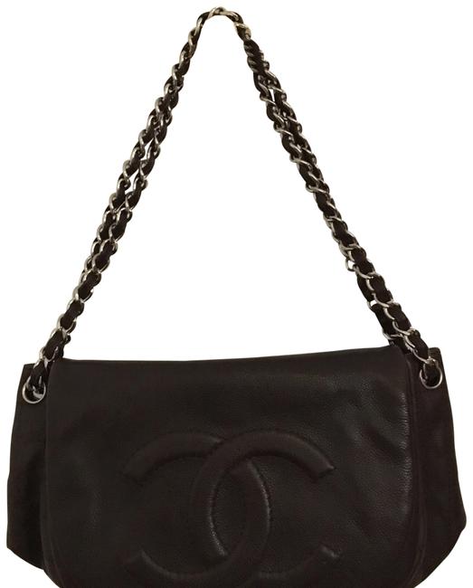 Chanel Shoulder Half Moon Flap Brown Caviar Leather Hobo Bag 
