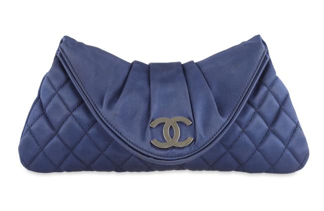 Chanel Half Moon Navy Blue Satin Clutch 