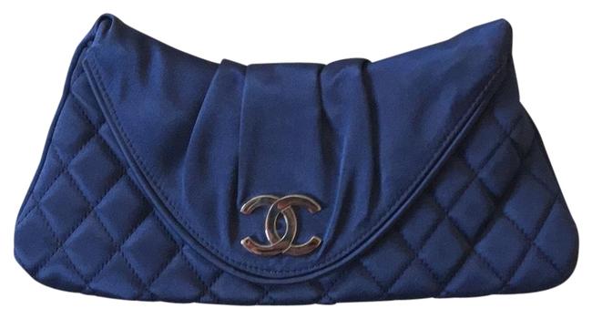 Chanel Half Moon Navy Satin Clutch 