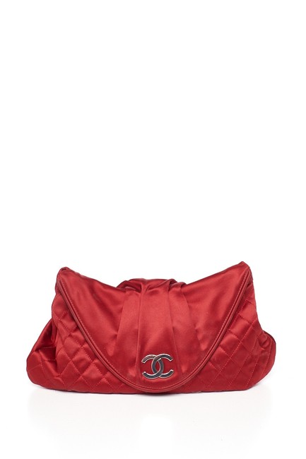 Chanel Half Moon Quilted Satin Crimson Clutch 