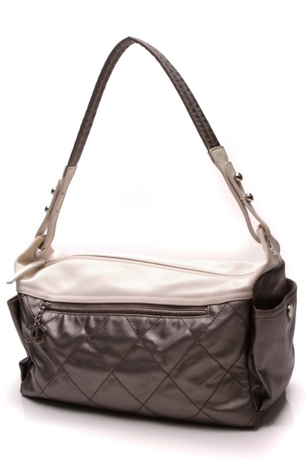 Chanel Handbag Biarritz Paris biarritz Silver Coated Canvas Hobo Bag 