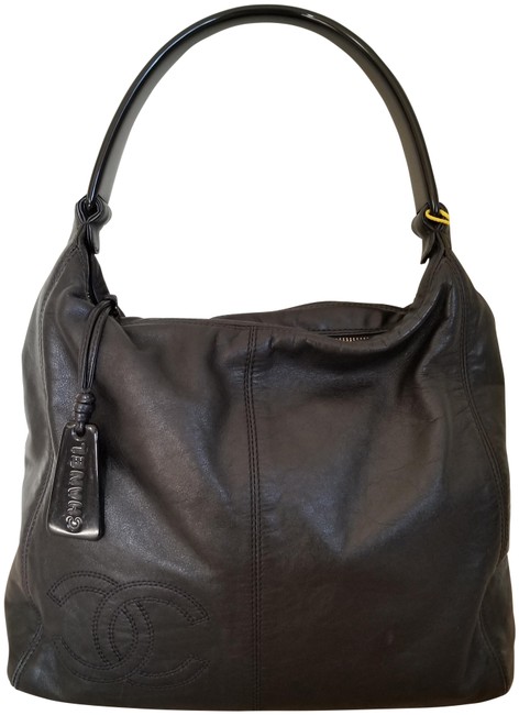 Chanel Handbag Black Lambskin Leather Hobo Bag 