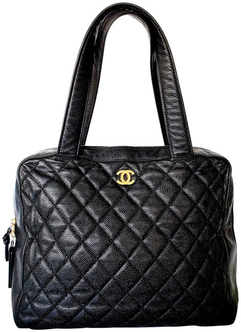 Chanel Handbag Caviar Quilted Black Calfskin Leather Hobo Bag 