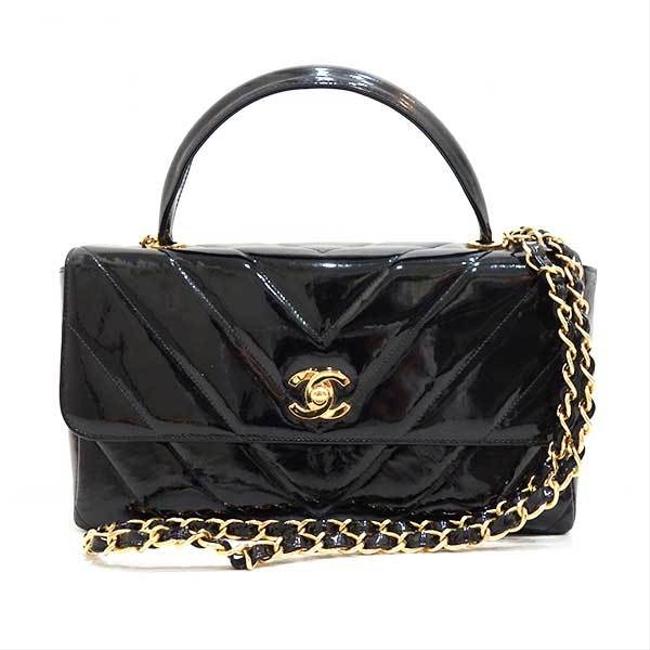 Chanel Handbag Chain Shoulder 2way V Stitch Patent Ladies Black Satchel 