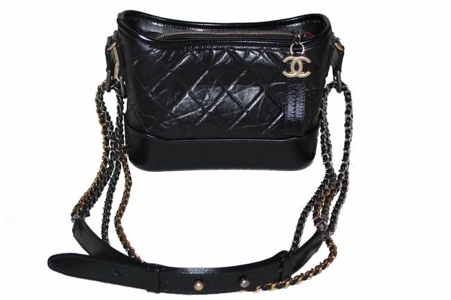 Chanel Handbag Gabrielle Black Calfskin Leather Hobo Bag 