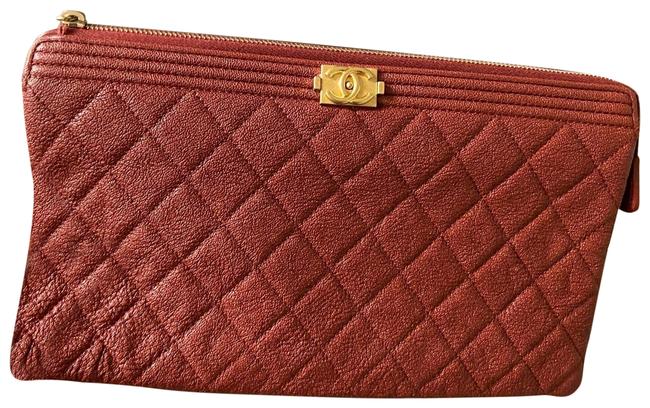 Chanel Handbag Red Lambskin Leather Clutch 