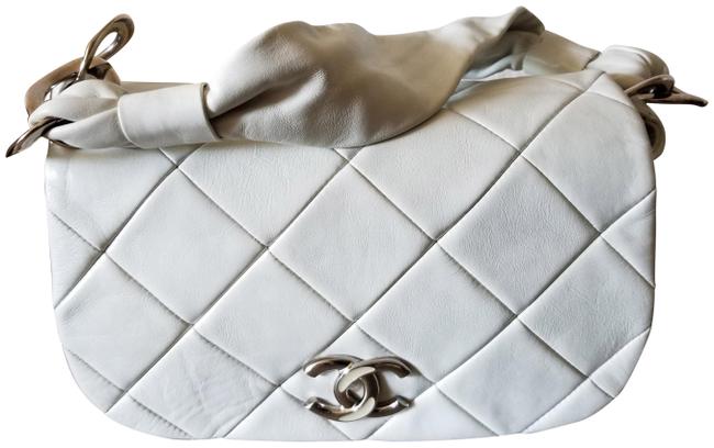 Chanel Handbag Shoulder Light Grey Calfskin Leather Hobo Bag 