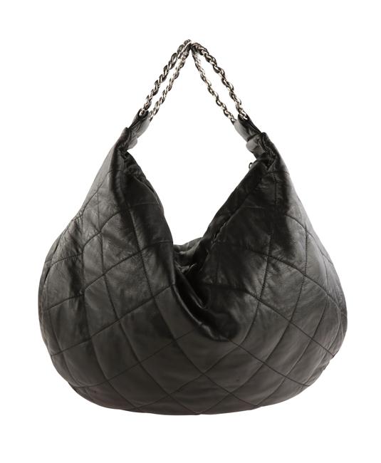 Chanel Handbag Top Handle Black Leather Hobo Bag 